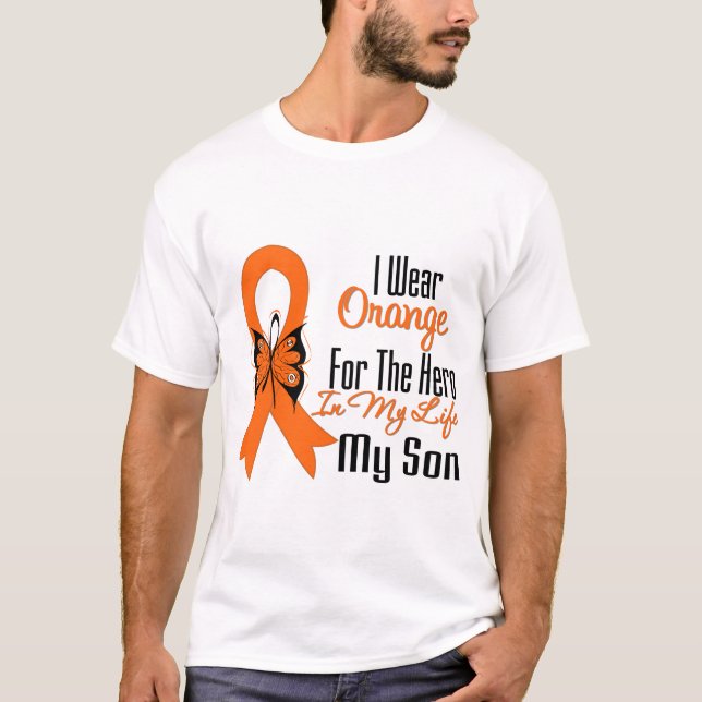 T-shirt Héros orange de ruban de leucémie mon fils (Devant)