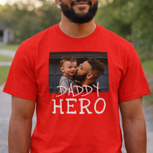 T-shirt Héros Papa Typographie Blanche Photo Papa Rouge