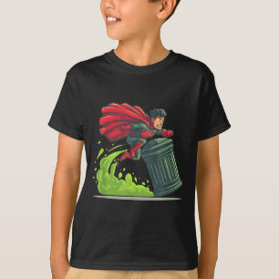 T-shirt Héros volant avec costume de poubelle pour emporte