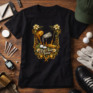 T-shirt Heure de départ au golf doré