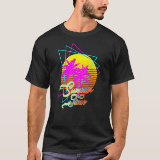 T-shirt Heure d'été Rétro 1980 Vaporwave Palm Trees Beach