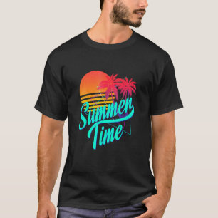 T-shirt Heure d'été Retro 80s Plage Scène avec Palm Trees