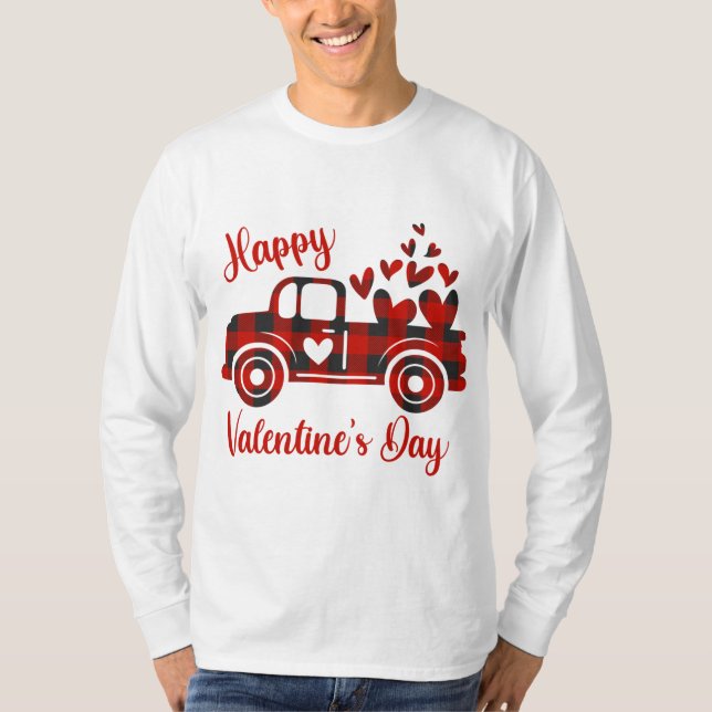 T-shirt Heureuse Sainte-Valentin Camion Rouge Coeur Amour  (Devant)