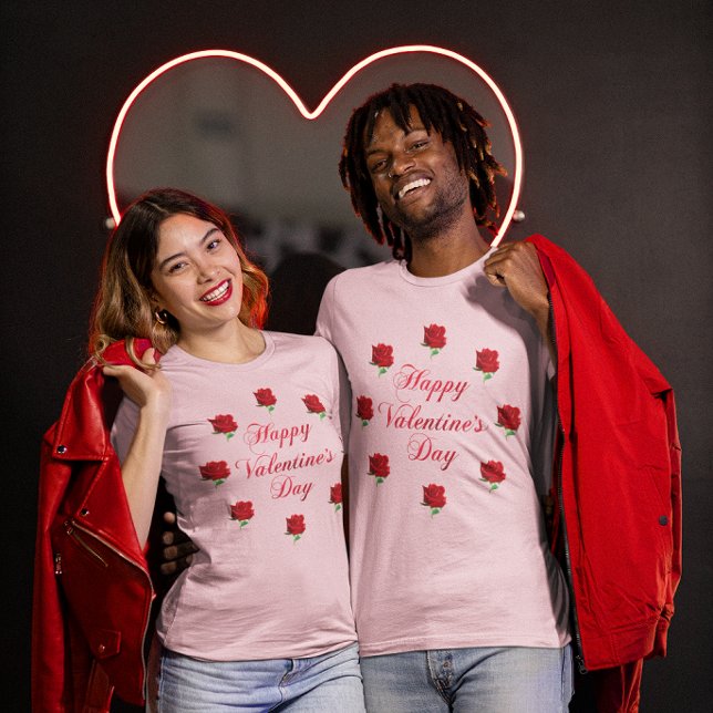 T-shirt Heureuse Sainte-Valentin Soft Pastel Red Roses Uni (Happy Valentine's Day Soft Pastel Red Roses Unisex T-Shirt)