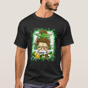 T-shirt Heureux aller Lucky Messy Bun Girl Irish St patric