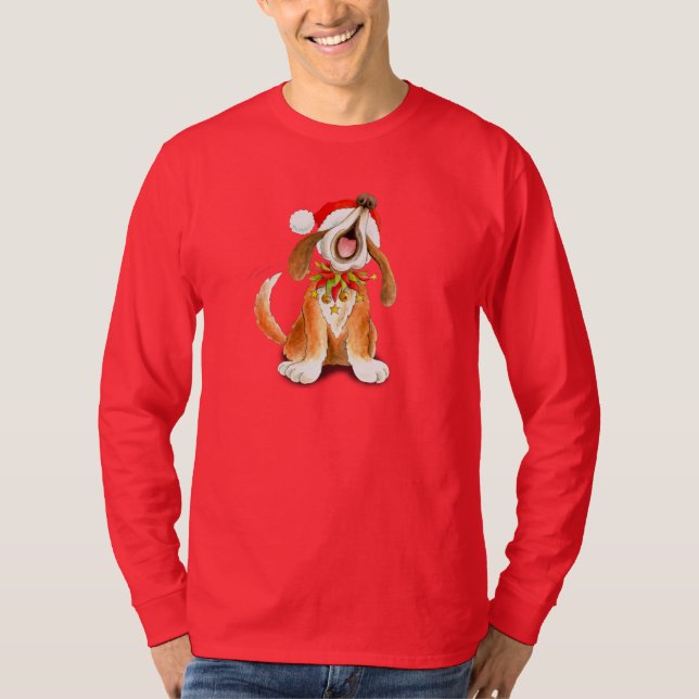 T-shirt heureux de chant de chien de Noël de (Devant)
