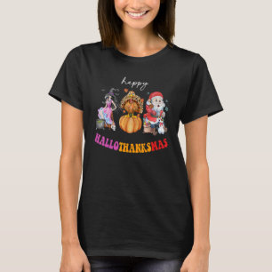 T-shirt heureux Hallothanksmas sorcière dinde père Noël Th