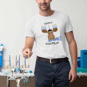 T-shirt Heureux Hanoukka Funny Moose Menorah