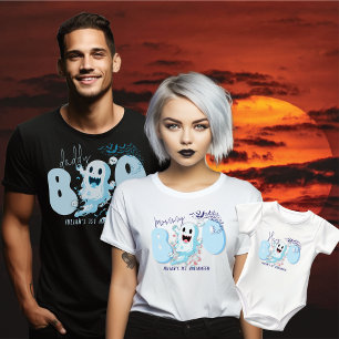 T-shirt Hey Boo Cute Blue Bat Ghost Baby Boy 1er Halloween