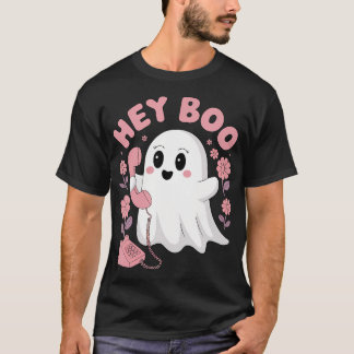 T-shirt Hey Boo Cute Ghost Funny Halloween Filles Femmes E