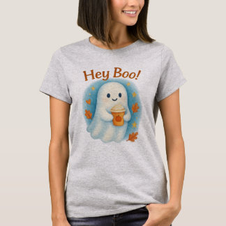 T-shirt Hey Boo! Cute Ghost with Pumpkin Latte 