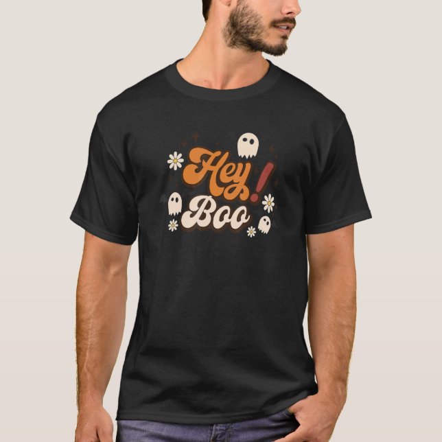 T-shirt Hey Boo Jote Ghost Kid Halloween Tricoter Ou Trait (Devant)
