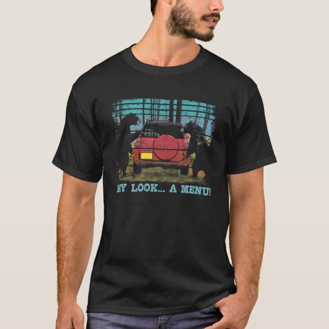 T-shirt Hey Look A Menu Drôle Ours Camping Retro Vintage C (Devant)