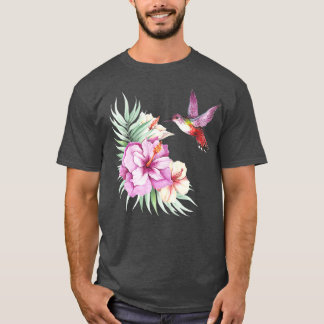 T-shirt Hibiscus de colibri Aquarelle Floral Premium