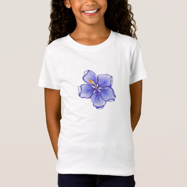 T-Shirt Hibiscus & dentelle BLEU (Devant)