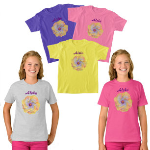 T-shirt Hibiscus Hawaïen de Lilac rose jaune