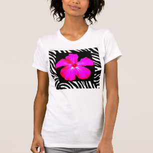 T-shirt Hibiscus rose chaud sur Zebra Print Performance Sh
