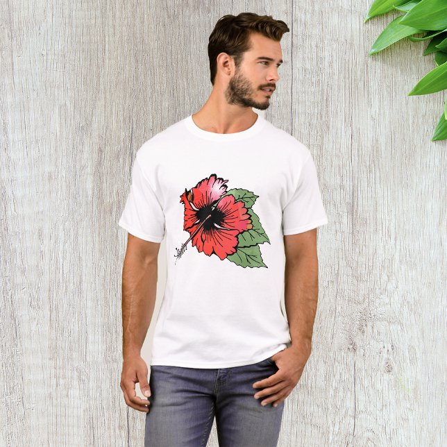 T-shirt Hibiscus rouge tropical avec Feuilles verts (Créateur téléchargé)