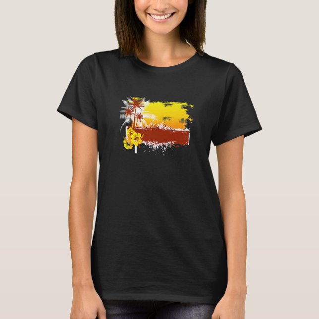 T-shirt Hibiscus tropicaux Flore Palm Leaf Hawaiian (Devant)