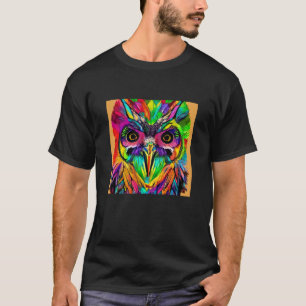 T-shirt Hibou avec des plumes colorées Art IA ironique
