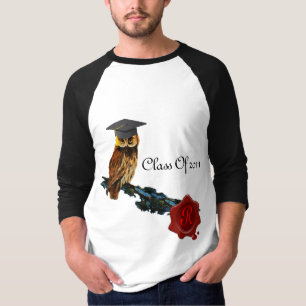 T-SHIRT HIBOU D'OBTENTION DU DIPLÔME ET MONOGRAMME ROUGE