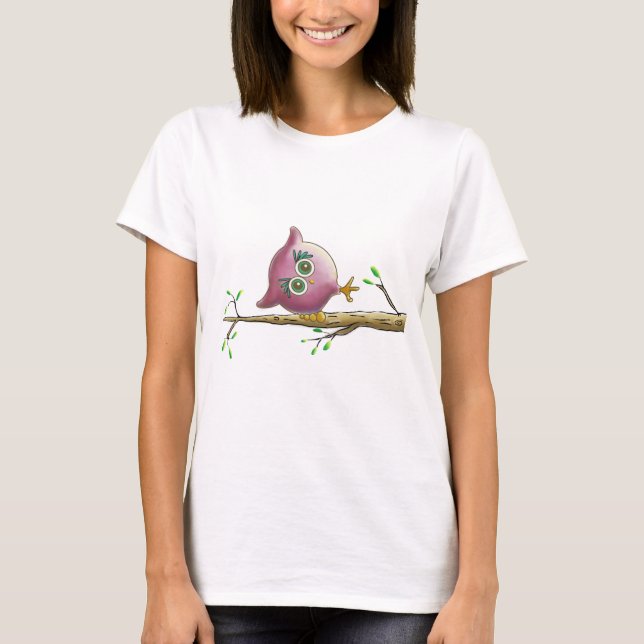 T-shirt Hibou drôle et mignon sur une branche (Devant)