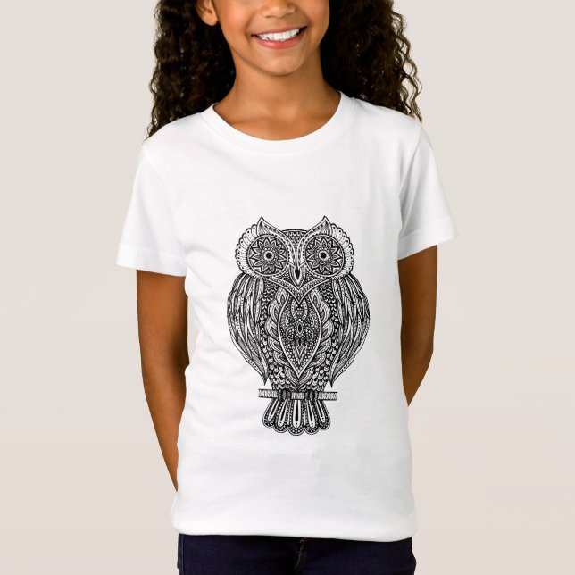 T-Shirt Hibou fleuri tiré par la main inspiré (Devant)