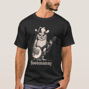 T-shirt Hibou Hootenanny Jouant de la Guitare Banjo Chapea