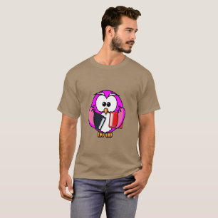 T-shirt Hibou rose et blanc tenant quelques livres d'écol