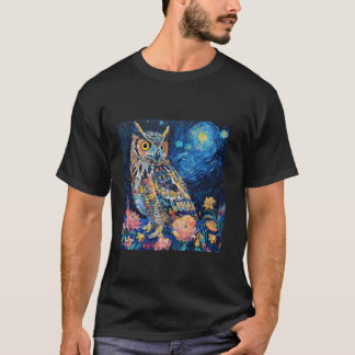 T-shirt Hibou Style de peinture de Van Gogh Décoratif Anim