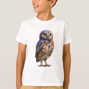 T-shirt Hibou tacheté fantaisiste violet et or pour enfant