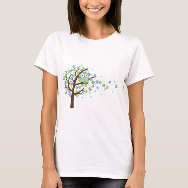 T-shirt Hibou venteux bleu d'arbre (Devant)