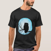 Hibou vintage effrayant avec lune aquarelle bleue