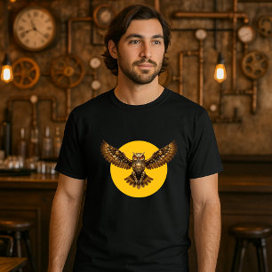 T-shirt Hibou volant mécanique Steampunk sur pleine lune
