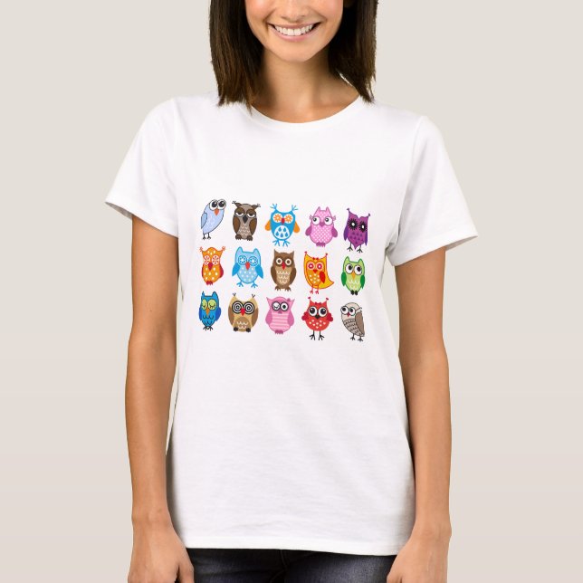 T-shirt Hiboux mignons colorés (Devant)
