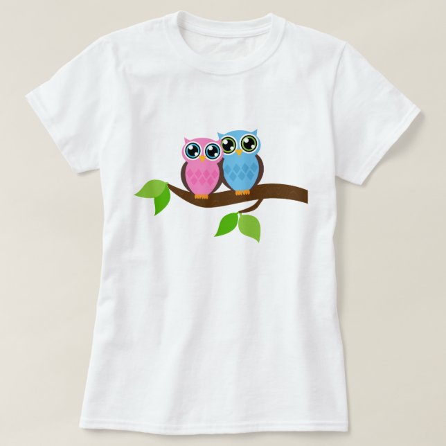 T-shirt Hiboux romantiques doux (Design devant)
