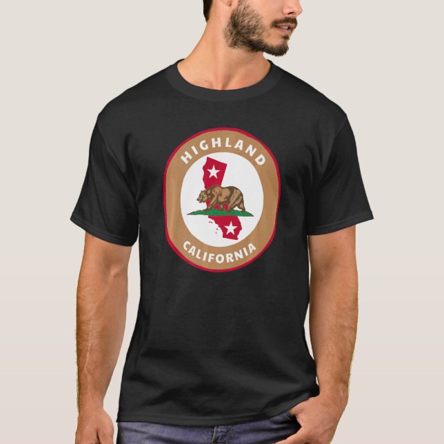 T-shirt Highland California CA Flag and Bear Badge Souveni (Devant)