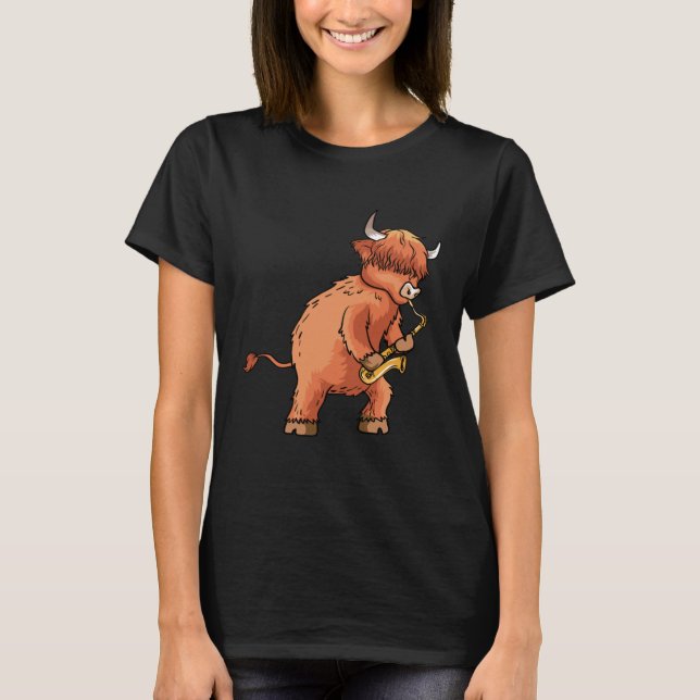 T-shirt Highland Cow Saxophone Music (Devant)