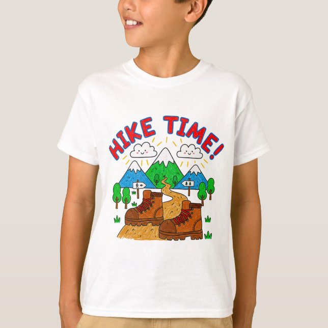 T-shirt Hike Time Kids Drawing with Mountains (Devant)