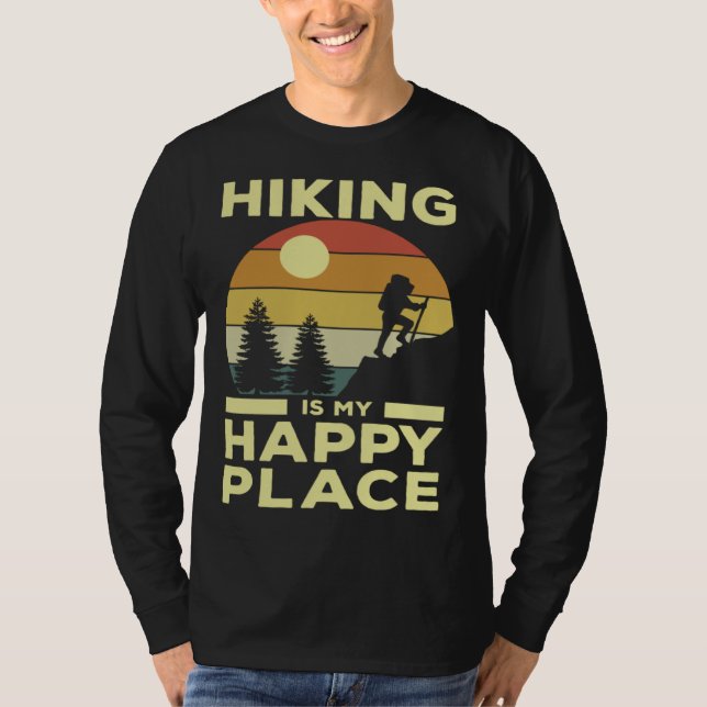 T-shirt Hiking is My Happy Place Retro Sunset Mountain Cli (Devant)