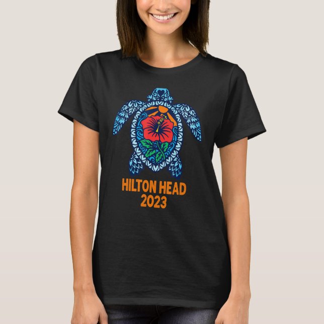 T-shirt Hilton Head Sea Turtle Carolina 2023 Hibiscus Flow (Devant)