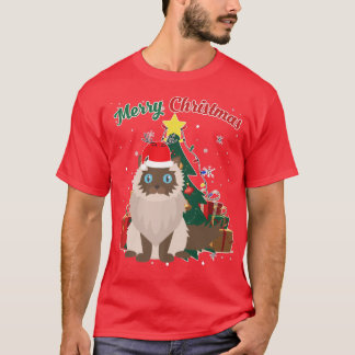 T-shirt Himalaya Chat Noël Arbre Neige Flakes Xmas Prés