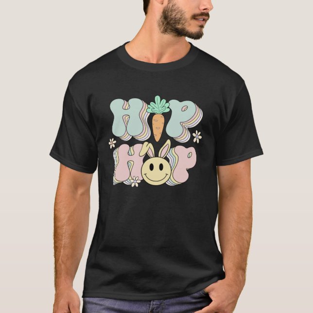 T-shirt Hip Hop Bunny Smile Face Cute Retro Groovy Rabbit  (Devant)