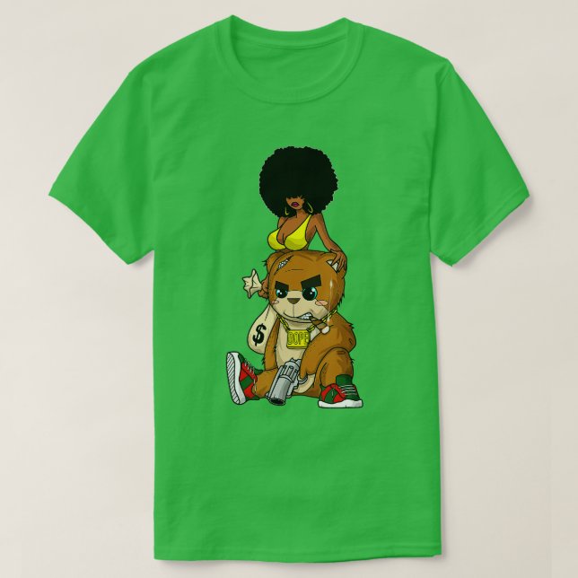 T-shirt Hip hop eddy Bear Gangster Rap Hustle Hard Get Mon (Design devant)