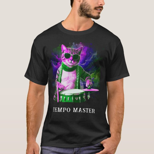 T-shirt *~* HIPPIE Cool Cat DRUMMER AP91 Percussionniste (Devant)