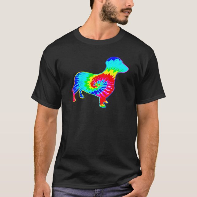 T-shirt Hippie Dachshund Retro Puppy Tie Dye Chien (Devant)