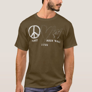 T-shirt Hippie Design Peace Love Rock N Roll Concert Band 