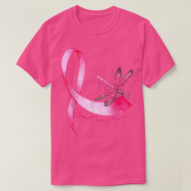 T-shirt Hippie Dragonfly Pink Ribbon Cancer du sein (Design devant)