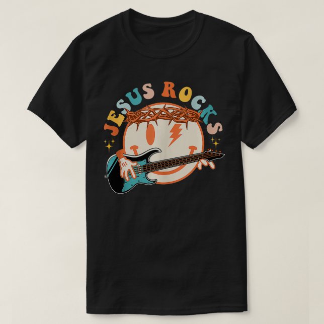 T-shirt Hippie Face Jésus Rocks Foi chrétienne Foi Funn (Design devant)