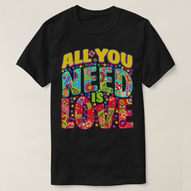T-shirt Hippie Fleur Power PeaceLove Retro 0s (Design devant)